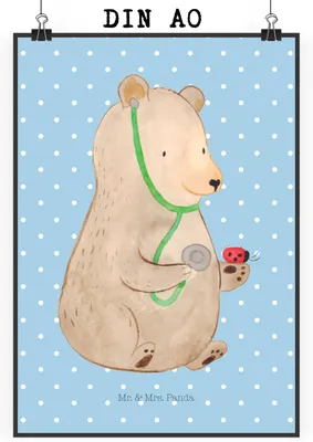Produktbild von Mr. & Mrs. Panda Bild Bär Arzt DIN A0 - Blau Pastell - Geschenk, Doktor, Posterdruck, Wandbild, drucke, Kunstdruck, Professorin, Ärztin, Professor, Plakat, Teddy