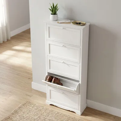 Immagine prodotto di Milani Home - Scarpiera In Legno Massello 79x30x210 Colore: Bianco - Bianco