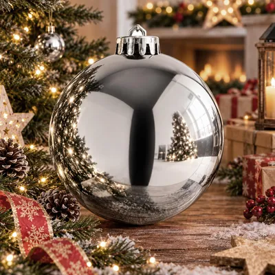 Produktbild von XXXL Weihnachtsbaumkugeln Dekokugel Christbaumkugeln Silber Ø 25cm