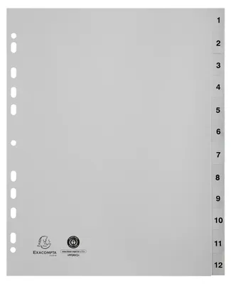 Immagine prodotto di Indice A4+ PP 12 pezzi 1-12 grigio Confezione da 10