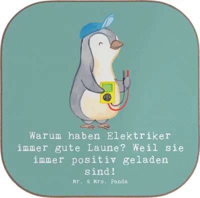 Produktbild von Mr. & Mrs. Panda Untersetzer für Gläser Positiver Elektriker - Meeresbrise - Geschenk, Humor, Holzuntersetzer, Glas, Berufsliebe, personalisierte Geschenke, Coaster