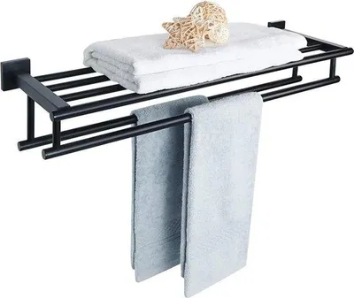 Obrázek produktu pro Dvojitý držák na ručníky z nerezové oceli do koupelny a kuchyně, 70 cm, černý