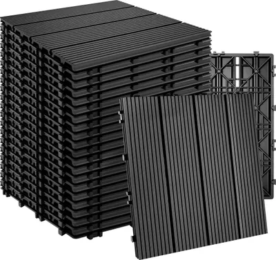 Zdjęcie produktu dla Płytki WPC Relaxdays, 22 sztuki, 30x30 cm, płytki balkonowe odporne na warunki atmosferyczne, płytki tarasowe z systemem zatrzaskowym, 2 m², wygląd drewna, antracyt