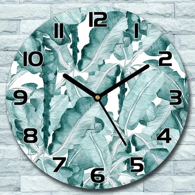 Produktbild von Wanduhr aus Glas Rund fi 30 Bananenblätter Quarz Deko Schlafzimmer Büro
