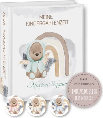Produktbild von Kindergarten Ordner personalisiert mit Namen in vielen Farben und Wunschtext Kuma Teddy Bär - Meine Kindergartenzeit Kindergartenordner Sammelordner Junge Mädchen