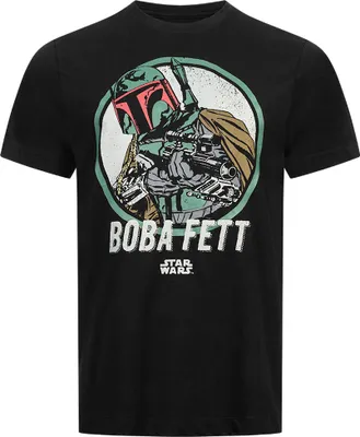 Zdjęcie produktu dla M|STAR WARS Koszulka męska w stylu retro z Bobą Fettem POMTS079BLK