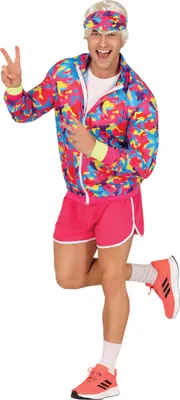 Produktbild von FIESTAS GUIRCA Fashionist Skater Doll Karneval Kostüm Herren 90er Trainingsanzug in Pink inkl. Jacke u. Shorts Trainingsanzug 80er Jahre Herren Größe M 48-50