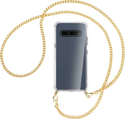 Produktbild von Handykette Backcover-Schutzhülle mit Band (Metall goldfarben) für LG V60 ThinQ - goldfarbene Kette
