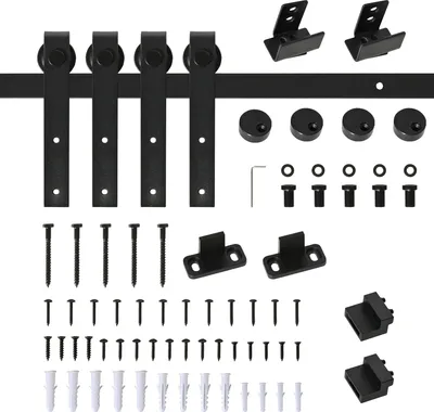 Produktbild von HOMCOM Systém posuvných dverí Runner Rail Posuvné dvere pre dvojité drevené dvere Príslušenstvo Uhlíková oceľ čierna 200 x 0,6 x 18 cm