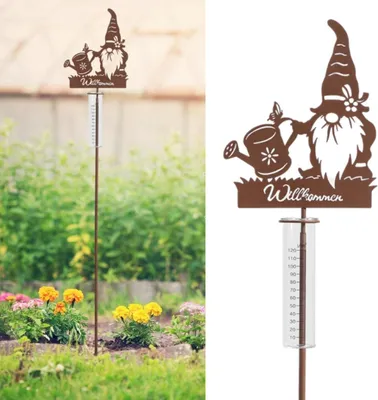 Produktbild von Dekorative Regenmesser für den Garten - Niederschlagsmesser - H 100 cm - Metall - Zwergenmotiv