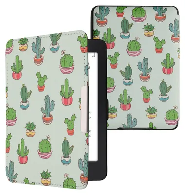 Produktbild von kwmobile Schutzhülle für Amazon Kindle Paperwhite Hülle - eReader Flip Case mit Auto Sleep Funktion - Kleiner Kakteen mit Hellgrün Dunkelgrün