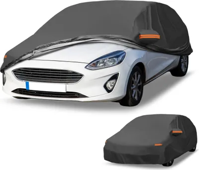 Image de Housse voiture šŠtanche toutes saisons automobile anti-UV soleil pluie protection complššte extšŠrieure pour Ford Fiesta Hatchback 2008-2022 Noir avec sangles ršŠflšŠchissantes