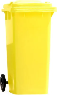 A yellow trash can on a white background.