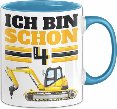 Produktbild von 4. Geburtstag Geschenk Tasse Becher Jungs Bagger Ich Bin Schon 4 (Blau)