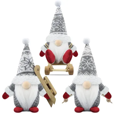 Productafbeelding van Kerstkabouter kabouter - Set van 3 - Polyester - Grijs - Met slee