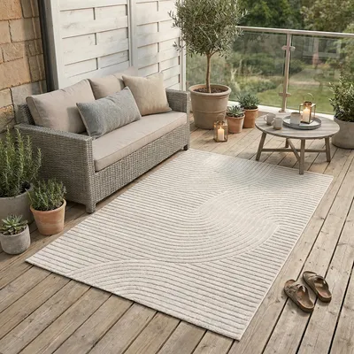 Produktbild von In & Outdoor Teppich Flachgewebe Classy Creme Modern, Größe:80x150 cm
