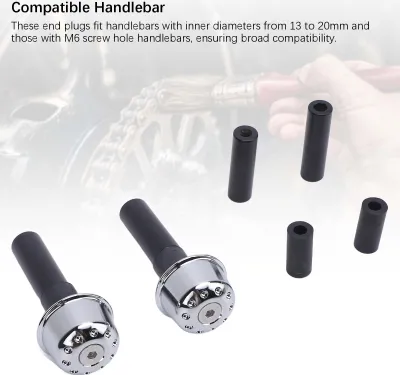 Produktbild von Paar Motorrad-Lenker-Endkappen, M6-Schraubenloch, Aluminiumlegierung, Lenkerstopfen für Lenker mit 13 bis 20 mm Innendurchmesser, Silber