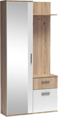 Produktbild von MEBLINI Garderobenschrank Flur mit Spiegel - Garderobe Schrank - Flurgarderobe schmal - Garderobe Flur Möbel Set - Flurschrank hoch - LUXOR - 97x30x195cm R/L - Sonoma Eiche/Weiß