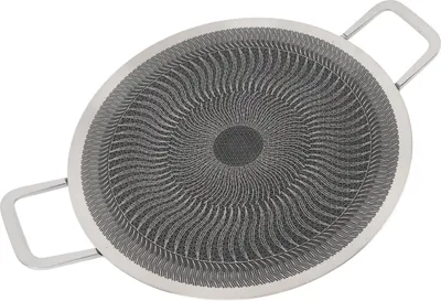 Imagen del producto de Sartén de barbacoa coreana tradicional, redonda, de acero inoxidable con revestimiento antiadherente, para cocinar en interiores y exteriores, compatible con estufas, de 38 cm (15 pulgadas)