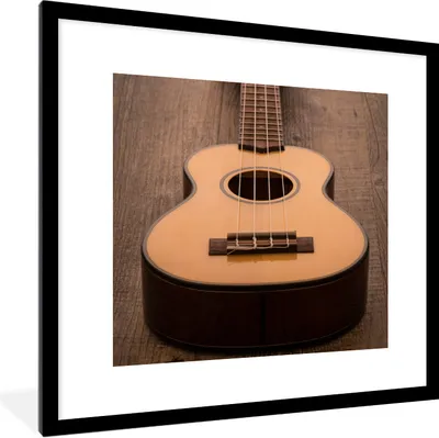 Produktbild von MuchoWow® Gerahmtes Poster Akustische Gitarre auf einem Holztisch 40x40 cm - Poster mit Schwarzem Bilderrahmen Wandposter Rahmen Foto Bilder - Poster - Plakat im Rahmen
