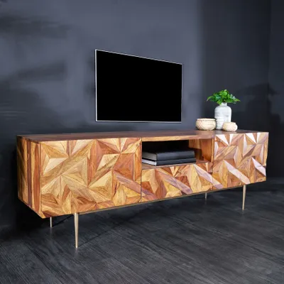 Produktbild von Massives TV-Board ALPINE 160cm braun Sheesham stone finish Metall matt gold