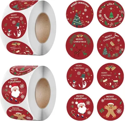 Produktbild von 1000 Stück Weihnachtsaufkleber Rolle 1.5inch/3.8cm, Weihnachtsmann, Baum, Elch