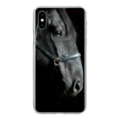 Produktbild von MuchoWow® Handyhülle Schutzhülle Hülle für iPhone Xs Pferd - Schwarz - Halfter Silikon Softcase Handy Hülle - Handytasche