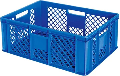 Produktbild von 54 Stück Eurobehälter durchbrochen/Bäckerkiste, LxBxH 600 x 400 x 240 mm, PE-HD, lebensmittelecht, blau, Palettenware