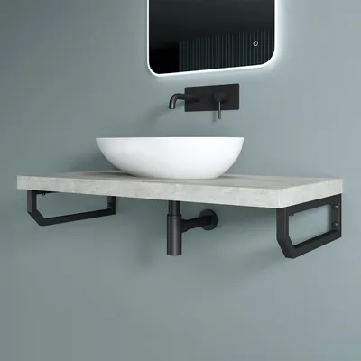 Image de doporro 2 Pièces Équerre de Fixation Noir Plan de Toilette Étagère Tablette Murale Porte-Serviette en Acier Inoxydable 48x2,5x15cm WH03