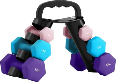 Obrázok produktu pre Sada činkových závaží Fortuna Lai s úložným stojanom, sada 6 činkových závaží na fitness tréning, 2 x 1 kg, 2 x 3 kg, 2 x 5 kg