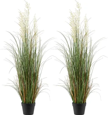 Zdjęcie produktu dla Sztuczna roślina trzcina w doniczce – zestaw 2 sztuki – wysokość 119 cm – sztuczna trawa z PVC – do wnętrz i na zewnątrz – dekoracja do domu i biura – zielona