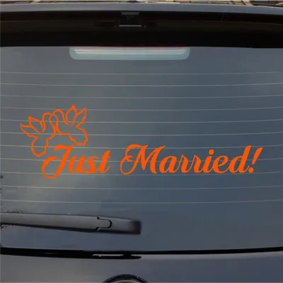 Produktbild von Heckscheibenaufkleber Just Married Tauben Liebe Hochzeit 55x16,5 cm Orange Auto Aufkleber Sticker
