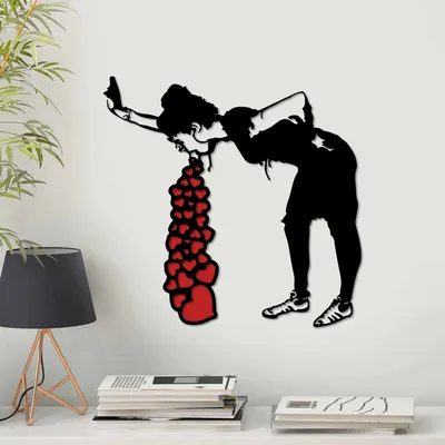 Image de Wallity, Banksy 12, Accessoire mural décoratif en métal, noir, 100 % METAL, 63 x 61 cm