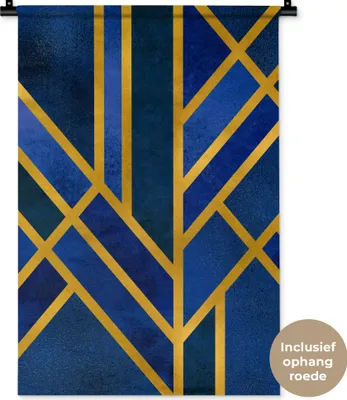 Produktbild von MuchoWow® Wandteppich Wandbehang Gold - Luxus - Blau 60x90 cm Tapisserie Dekoration Wandtuch - Foto-Teppich - Abwaschbar