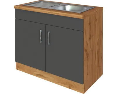 Productafbeelding van Held Kast voor wastafel, inclusief wastafel Sorrento, afmetingen 100 x 60 x 86 cm, antraciet, mat, gedemonteerd. De deur kan aan beide kanten worden bevestigd. Artikelnummer: 476.6280