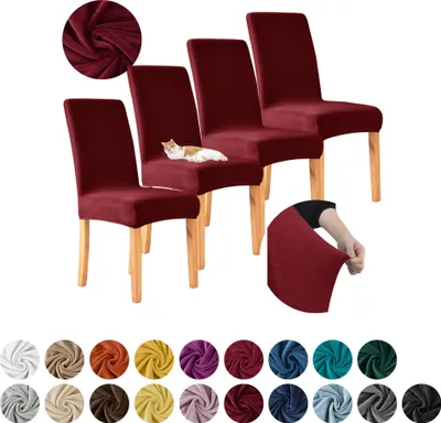 Produktbild von MEBLE ODNOWA, Stuhlhusse, Stuhlbezug, Standardgröße, Samt, Bordeaux, 4er Set, Velours, elastisch, Stuhlbezüge, Stuhlhussen, maschinenwaschbar