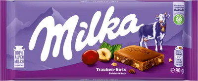 Obrázok produktu pre Milka Alpine mliečna čokoláda s hroznom a kúskami lieskových orieškov 90g