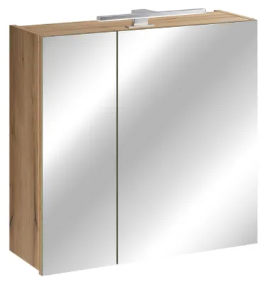 Produktbild von Badezimmer Spiegelschrank mit LED-Aufsatzleuchte, 60 cm breit in Eiche, 2-türig - NEWPORT-56-EVOKE