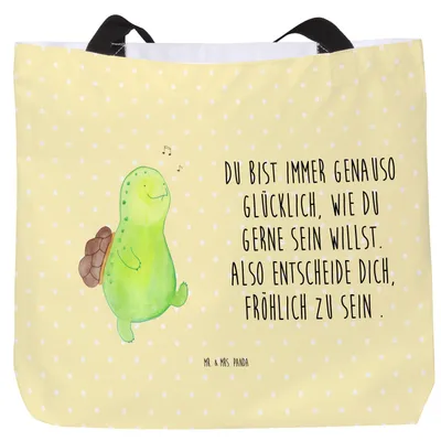 Produktbild von Mr. & Mrs. Panda Tote Bag Schildkröte Pfeifen - Gelb Pastell - Geschenk, Laptoptasche, Tasche, Schildkröten, Spazieren, Schultasche, Depression, Lebensfreude, Beutel
