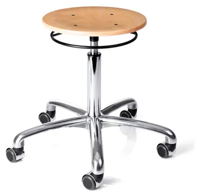 Produktbild von Drehhocker mit Holzsitzfläche und Rollen, Rollhocker