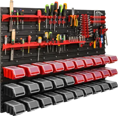 Immagine prodotto di Sistema di stoccaggio Scaffale da officina | 117 x 78 cm | 30 pezzi. Scatola | Scaffale a muro con contenitori impilabili - Pannelli a muro Scaffale extra resistente Scaffale portautensili Scaffale da officina Scaffale da garage