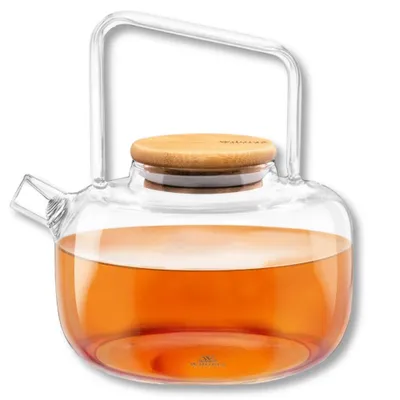 Image de Théière Wilmax 1 000 ml avec filtre à ressort et couvercle en bambou WL-888821/A