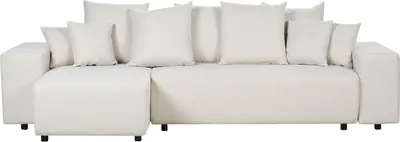 Produktbild von BELIANI 3-Sitzer Ecksofa Hellbeige Stoffbezug L-Förmig mit Chaiselongue Rechtsseitig Schlaffuktion Stauraum Dekokissen Wohnlandschaft Polstersofa