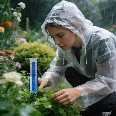 Produktbild von Regenmesser und Außenthermometer - 20 cm Niederschlagsmesser für den Garten