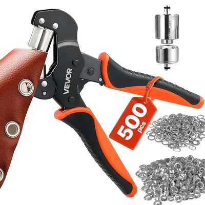 Obrázok produktu pre Sada VEVOR na vytváranie oky na remene, obsahuje 500 kusov, priemer 12 mm. Magnetická lisovacia jednotka na vytváranie oky, vyrobená z ocele s magnetickou hlavou. Rukoväť s protišmykovým povrchom. Vhodné na kožu, plachty, topánky, remeselné práce a textílie