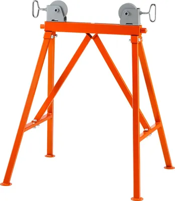 Productafbeelding van Rollenstandaard met rollenkop, draagvermogen 1134 kg. Rollenstandaard #45, staal. Rollenstandaard, hoogte verstelbaar van 5 tot 91 cm. Ondersteuningsstandaard, werkstandaard, montagestandaard. Geschikt voor onderhoud van leidingen of constructie van bouwwerken