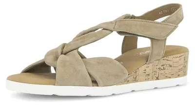 Produktbild von Gabor Damen Beige Keilsandalen aus Leder mit Plateau-Korkabsatz und Riemchen-Detail