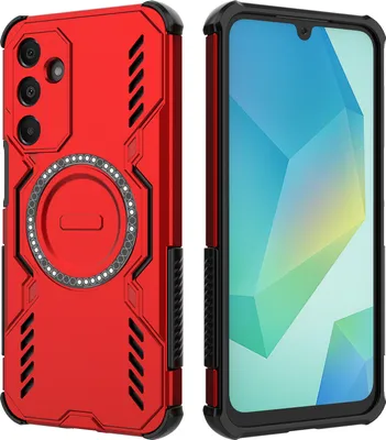 Obrázek produktu pro Magnetické pouzdro pro Samsung Galaxy A16 5G/4G, hybridní PC a TPU nárazník, větrací otvory pro odvod tepla pouzdro Červený