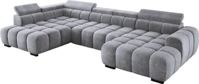Obrázok produktu pre DomoHome Moderná veľká rohová sedačka v tvare U Látková EDEN Strieborná ľavá strana 393 × 205 × 97 cm - nastaviteľné opierky hlavy, možnosť spania, minimalistický kubistický dizajn