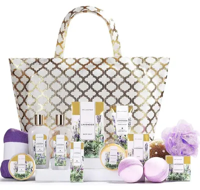 Immagine prodotto di Set regalo per il bagno, 15 pezzi, profumo di lavanda, con borsa